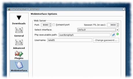 configure ktorrent web interface